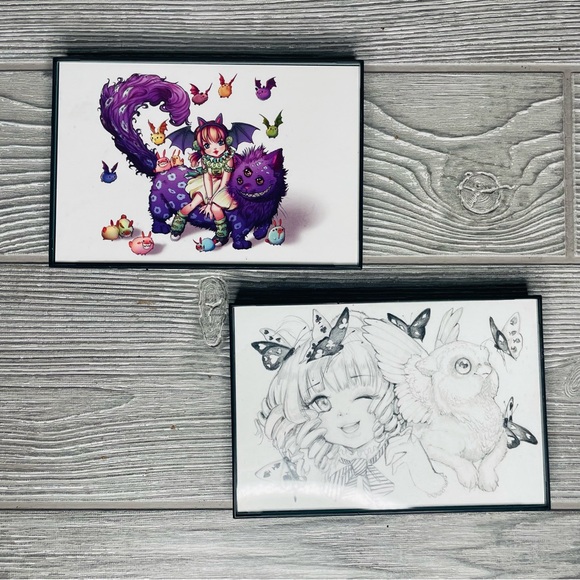 2 framed Camilla d’errico post card prints 4x6 inch prints sketch / colorful cat - Picture 7 of 7